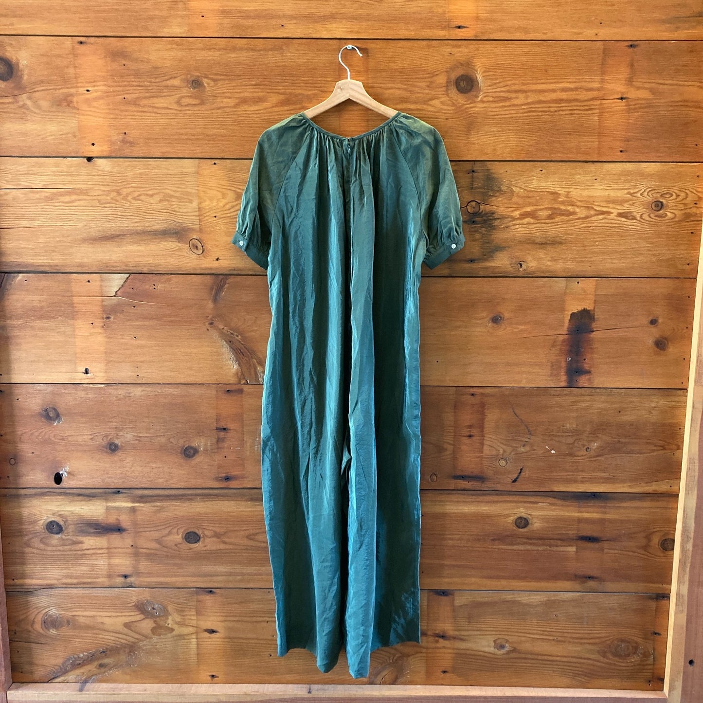 Caron Callahan Green Theos Short Sleeve Breezy Cupro Jumpsuit - Size S - 1125KG