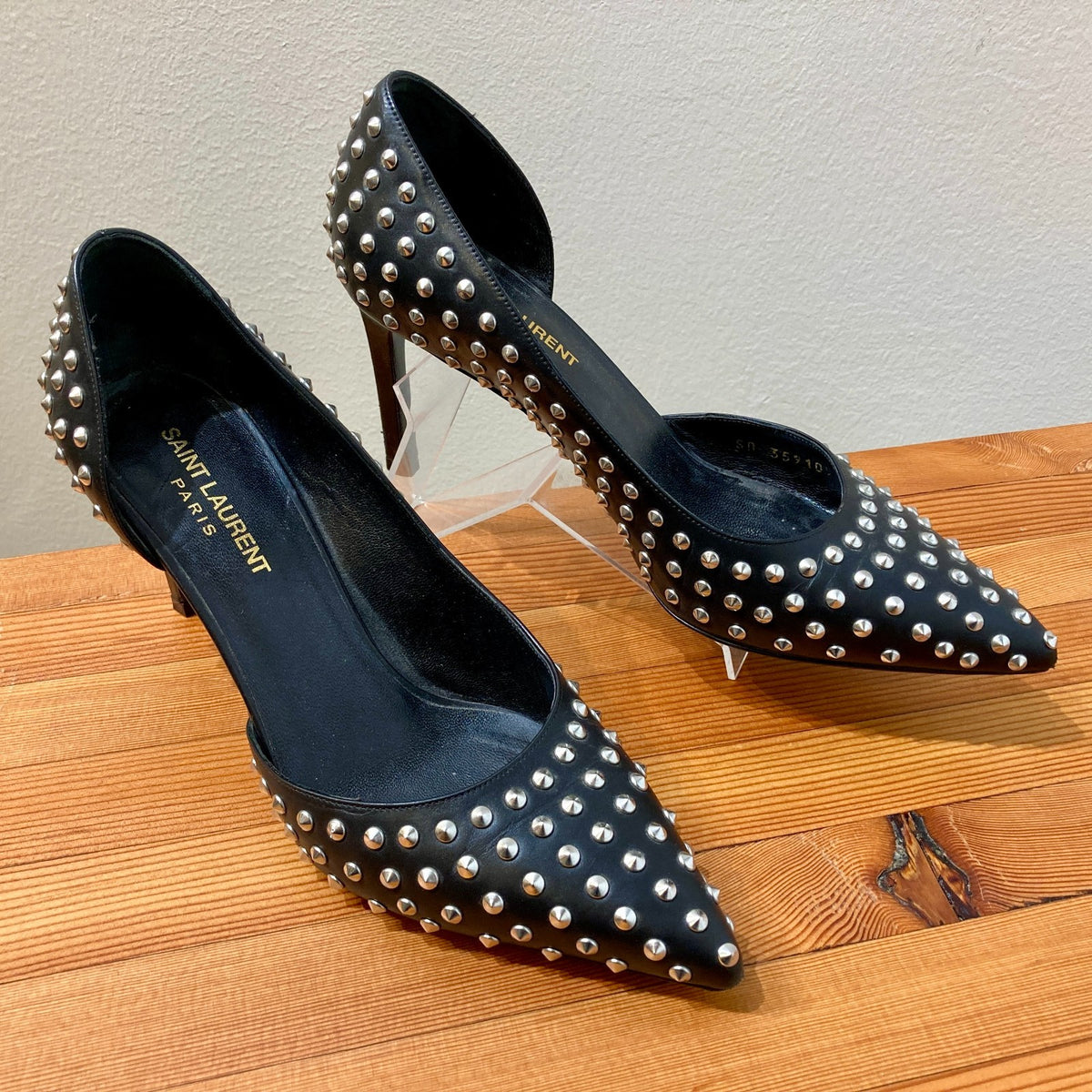 Saint Laurent Black Paris 105 Studded D'Orsay Heels - Size 38 / 7.5 - 0907LR