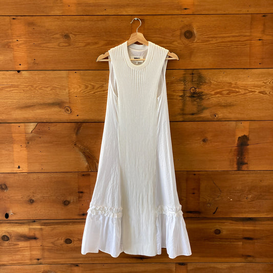 MM6 Maison Martin Margiela White Ribbed Midi Dress - Size 42 / L - 1016SS