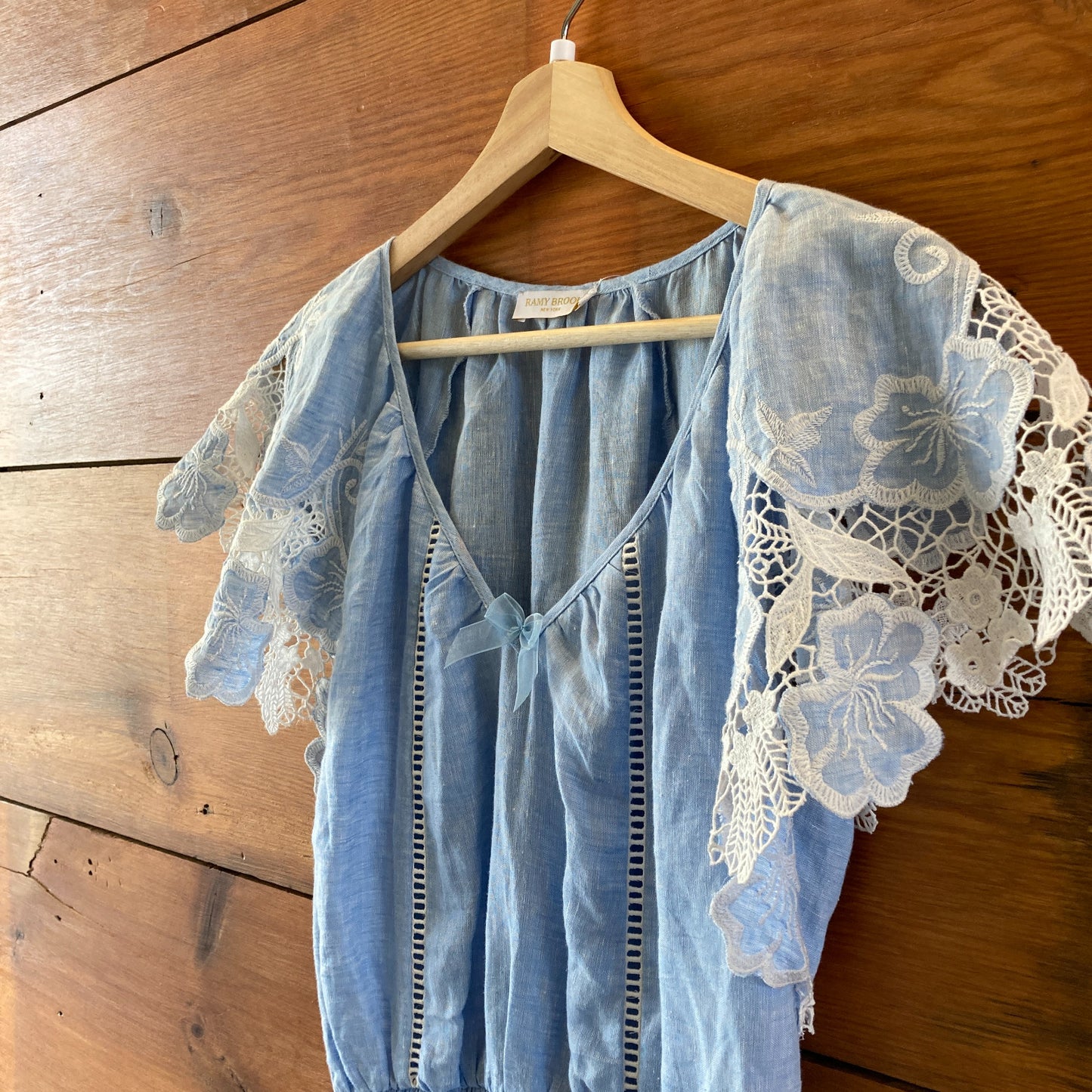 Ramy Brook Blue Chambray Embroidered Linen Ryan Dress - Size S - 1103ES