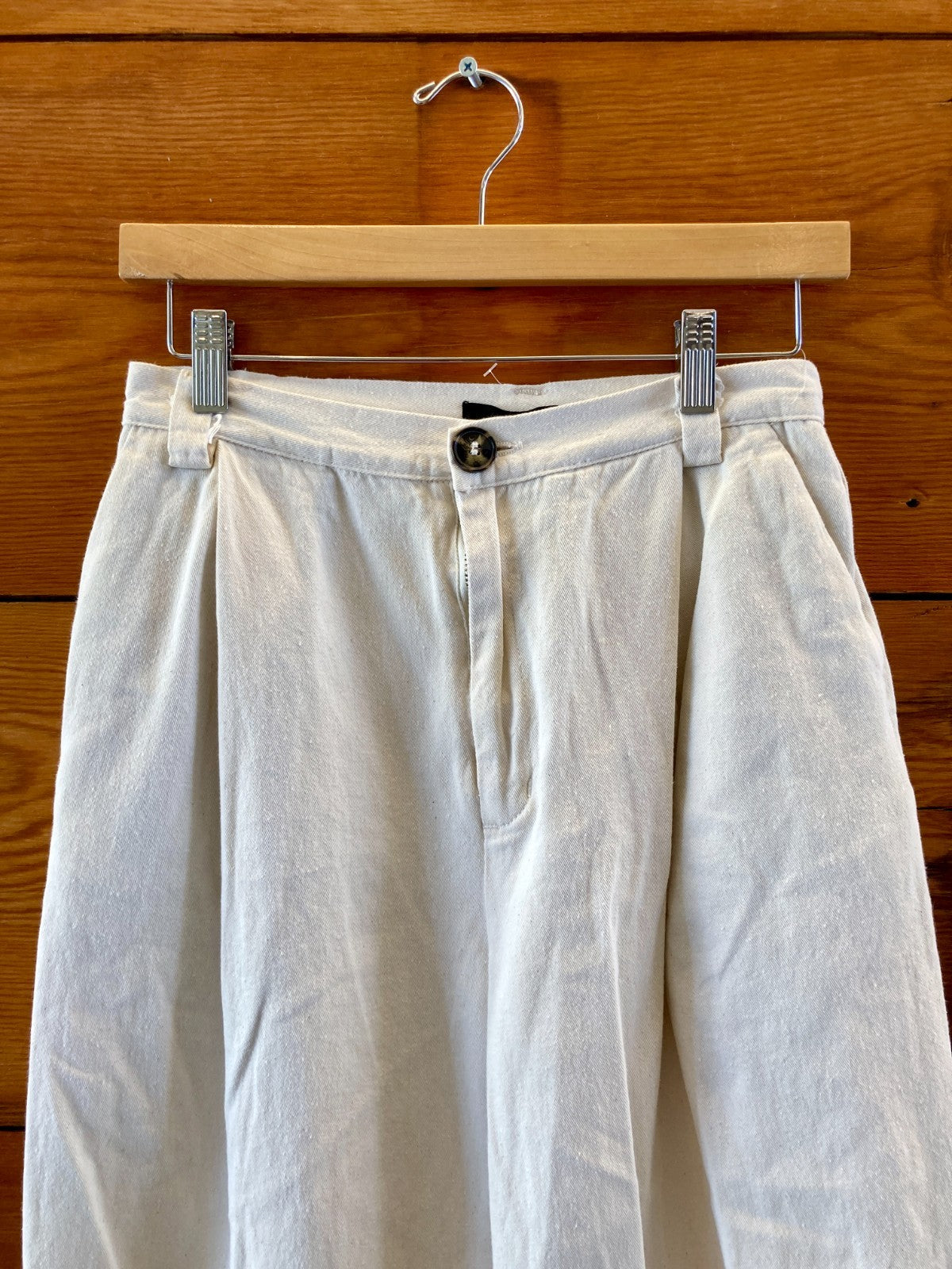 Nin Studio Ivory Cotton High Waist Pleated Cropped Pants - Size M - 0612SM