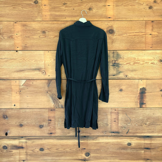 10 - Belstaff Black Silk Blend Lined Long Sleeve Tie Waist Dress 1029ML