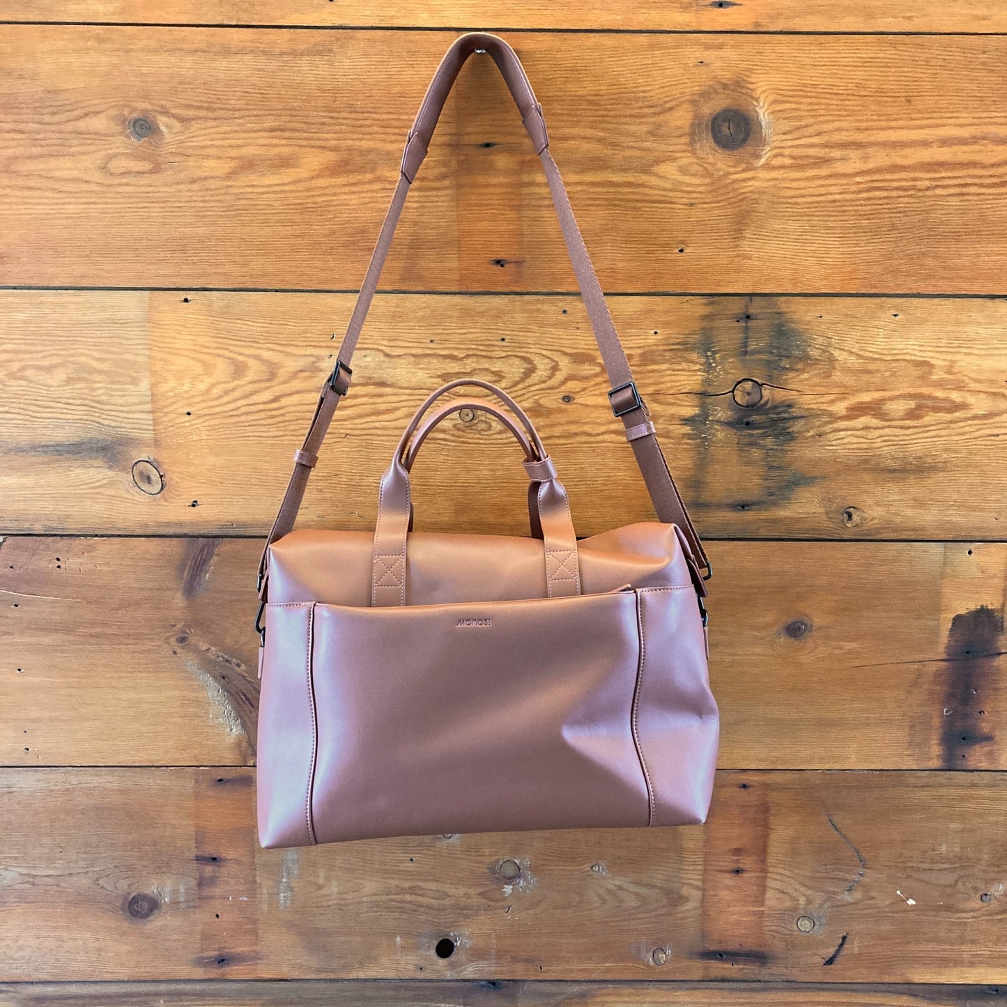 Monos $260 Brown Vegan Leather Metro Duffle Travel Gym Bag - NEW - 1122KP
