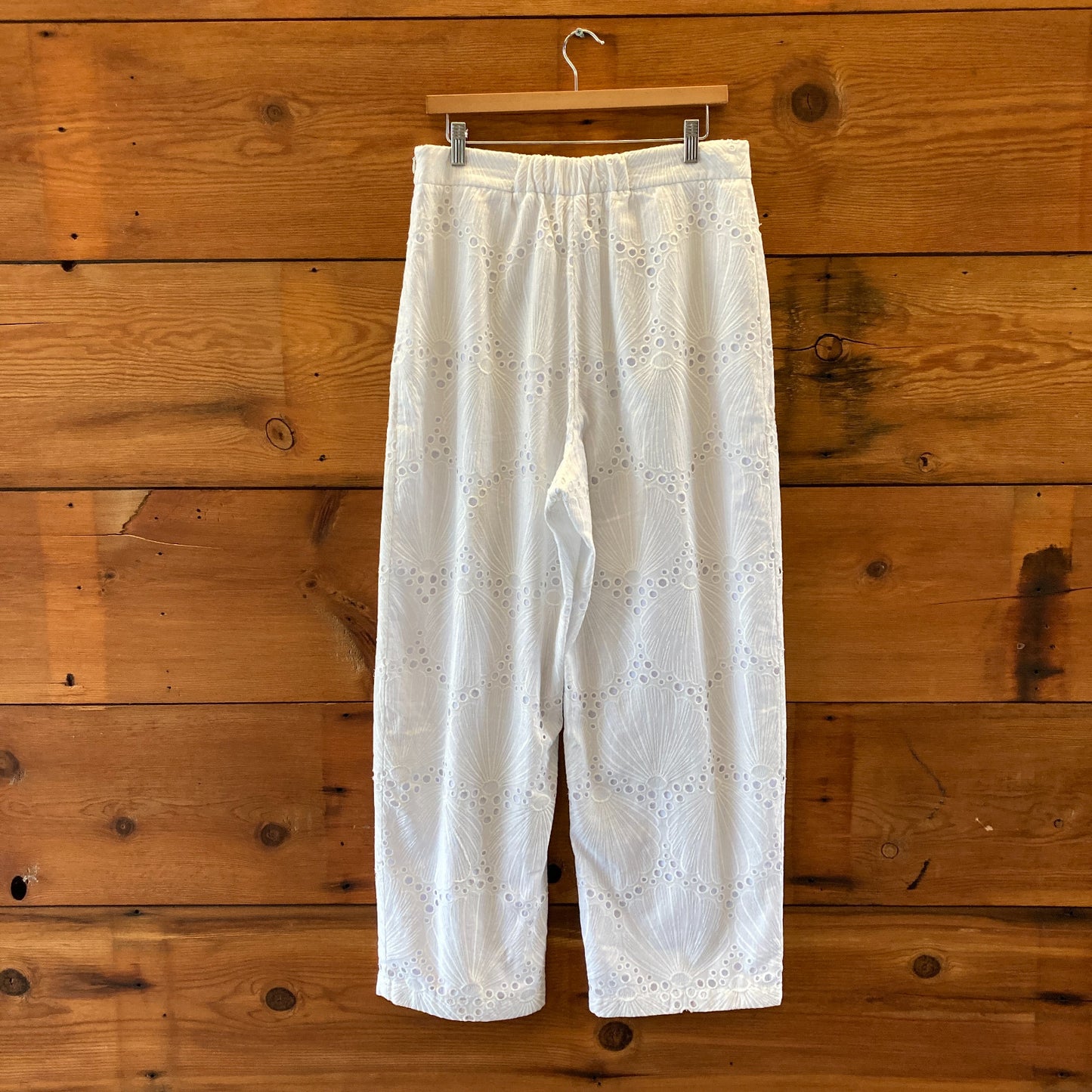 Corey Lynn Calter White Embroidered Eyelet Lined Summer Pants - Size L - 0924GC