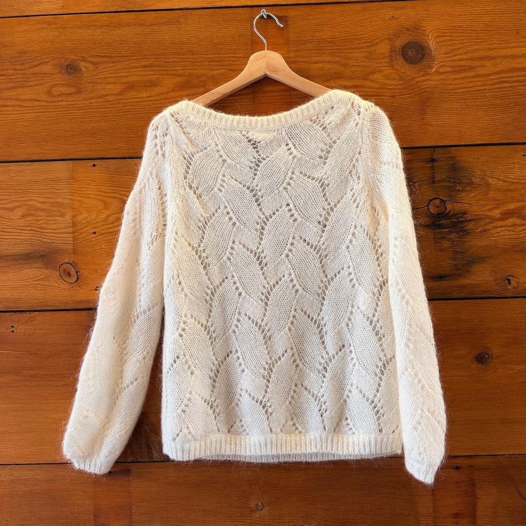 Sezane White Wide Neck Open Knit Mohair Blend Sweater - Size S - 1209TT