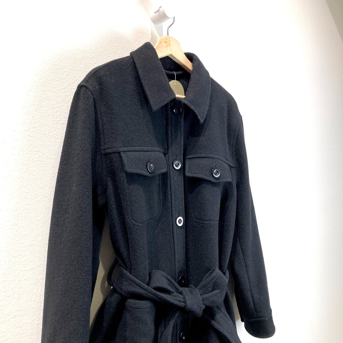 & Other Stories Black Wool Blend Tie Waist Button Up Jacket - Size M - 0102ST