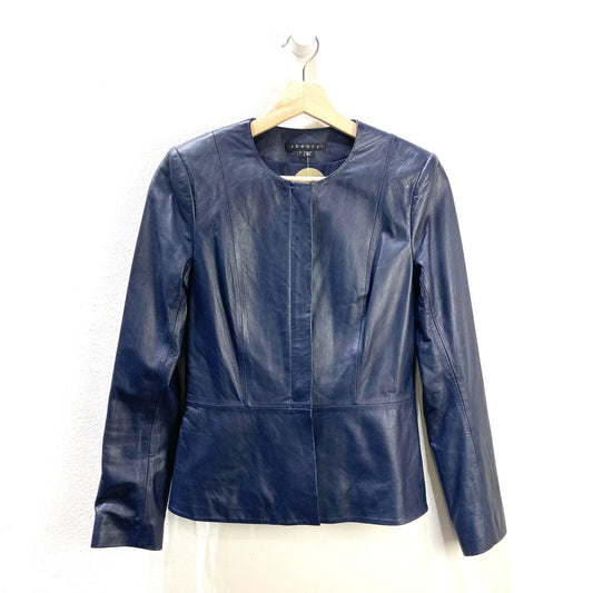 Theory $815 Navy Blue Lamb Leather Zip Up Alimo Jacket - Size 4 - 1015NE