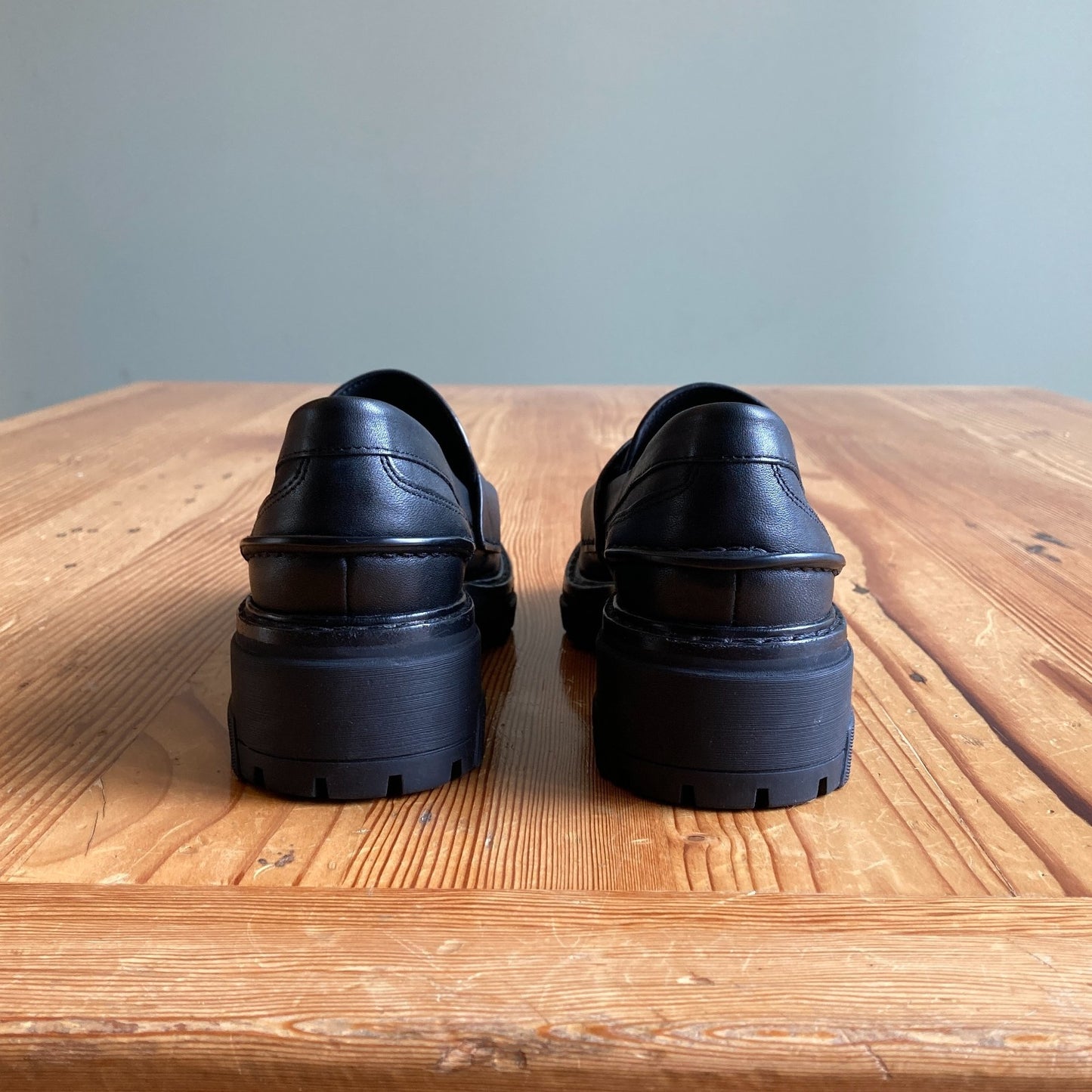 Rag & Bone Black Leather Shiloh Lug Sole Penny Loafers Shoes - Size 35 - 0607HL