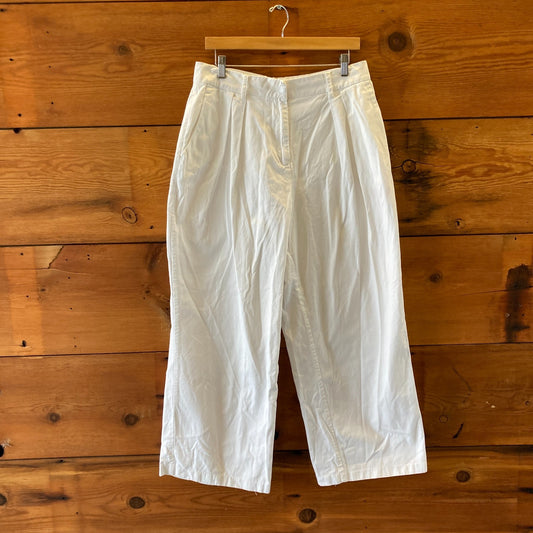 Staud White Luisa Pleated Wide Leg Trousers Cotton Pants - Size 10 - 0924GC