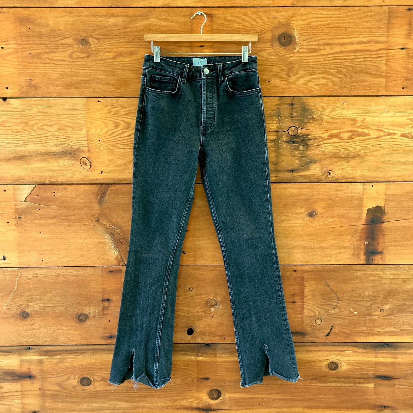 Anine Bing Black Button Fly Roxanne Split Hem Flare Jeans - Size 29 - 0504AK
