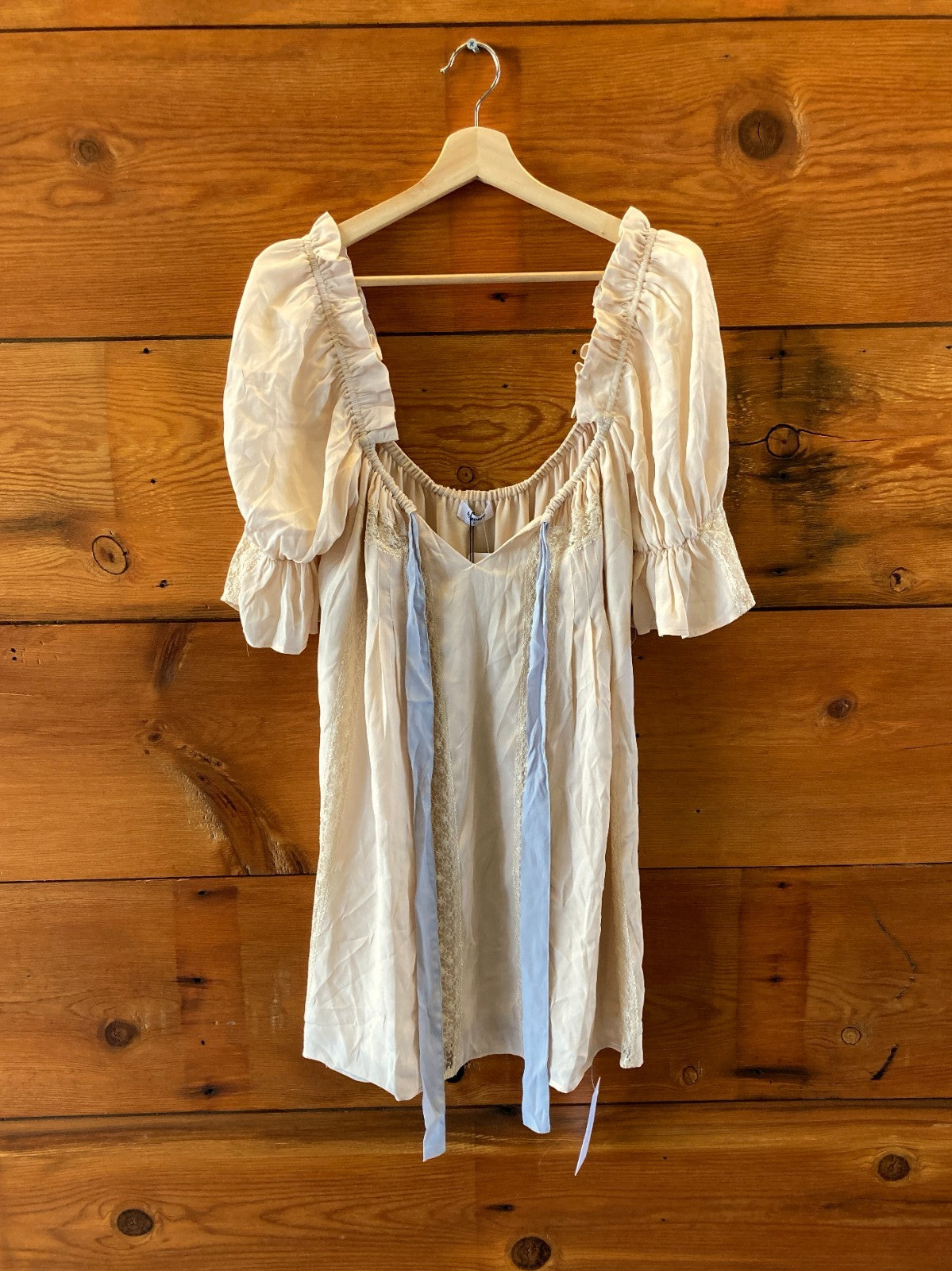 Rumored Beige Lace Detail NEW Tie Neck Heirloom Mini Dress - Size  - 0312IG