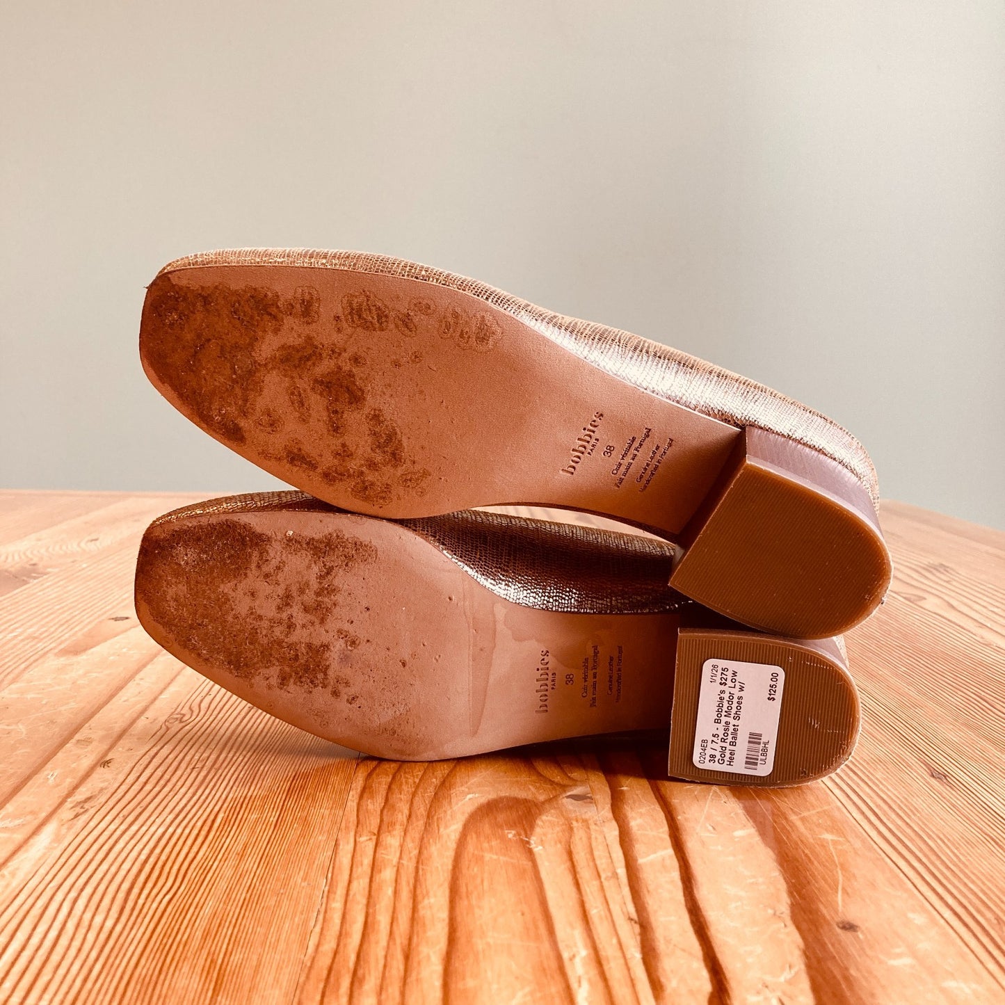 38 / 7.5 - Bobbie's $275 Gold Rosie Modoré Low Heel Ballet Shoes w/ Box 0204EB