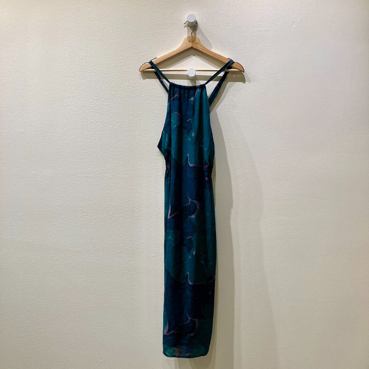 Stone Cold Fox Navy Marbled Abstract Print Silk Dress - Size XS / S - 0312IG