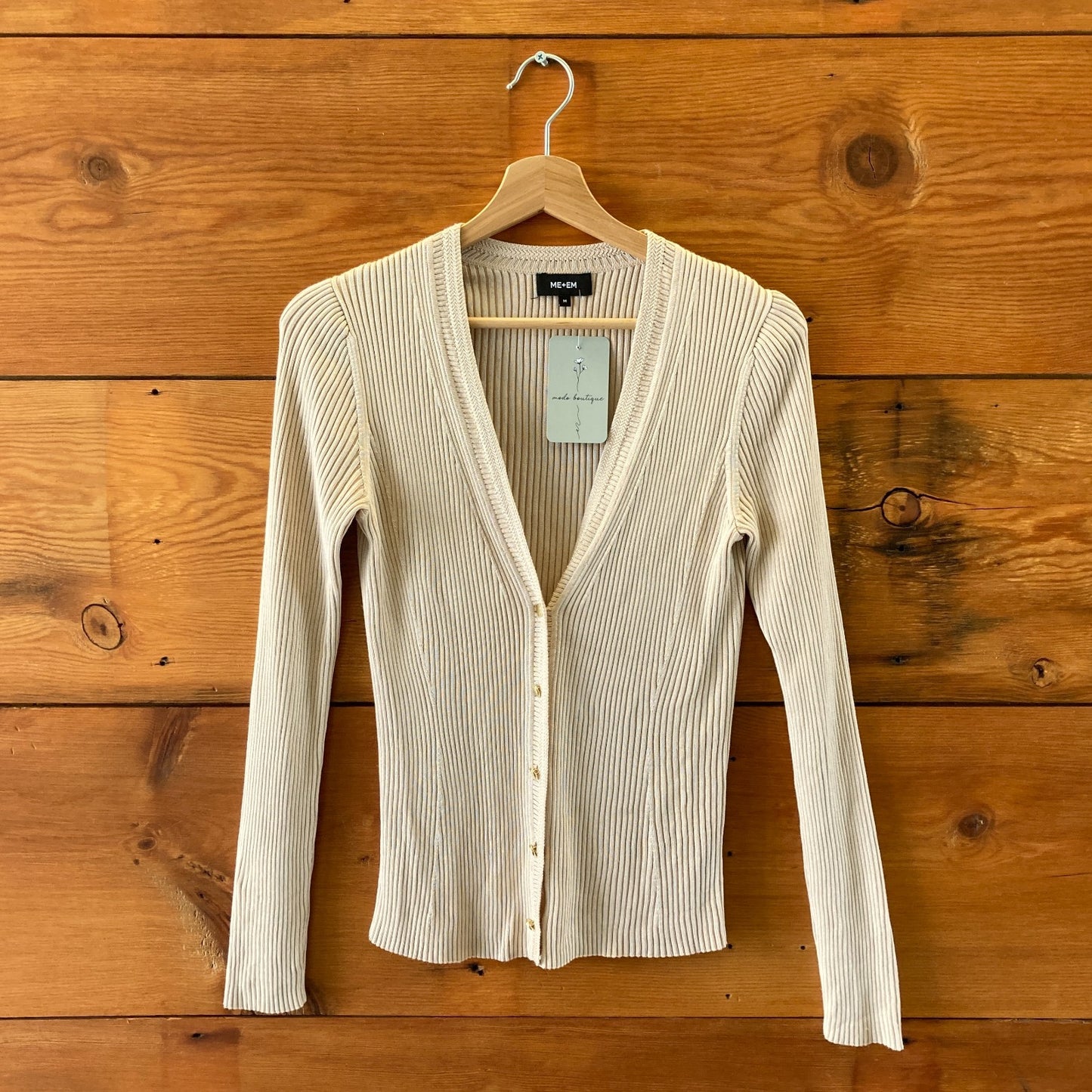 Me + Em Beige Ribbed Knit Gold Button Cardigan Sweater - Size M - 1125EA