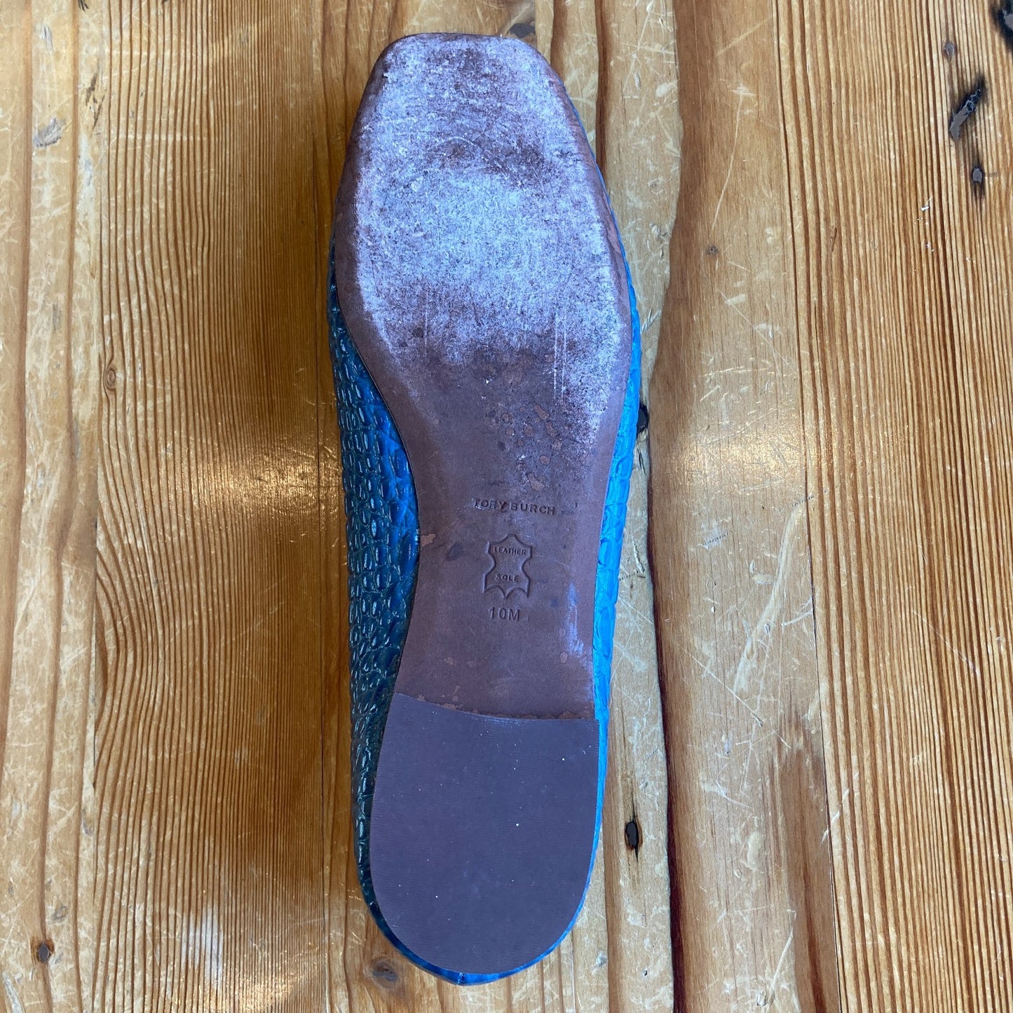 Tory Burch Blue Snake Embossed Leather Georgia Flats Shoes - Size 10 - 0206BS