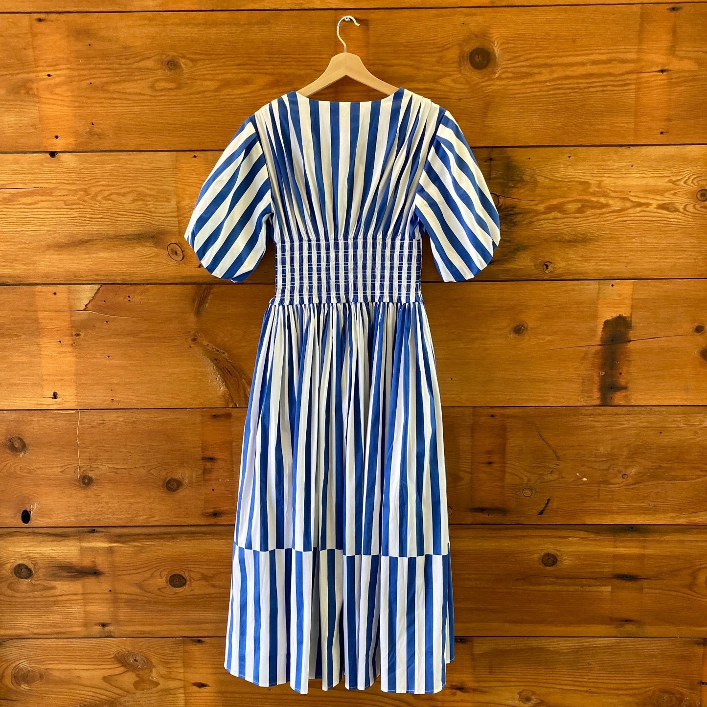 AYR AYR Marais Blue White Stripe Extra Extra Puff Sleeve Dress - Sz S - 0705SG