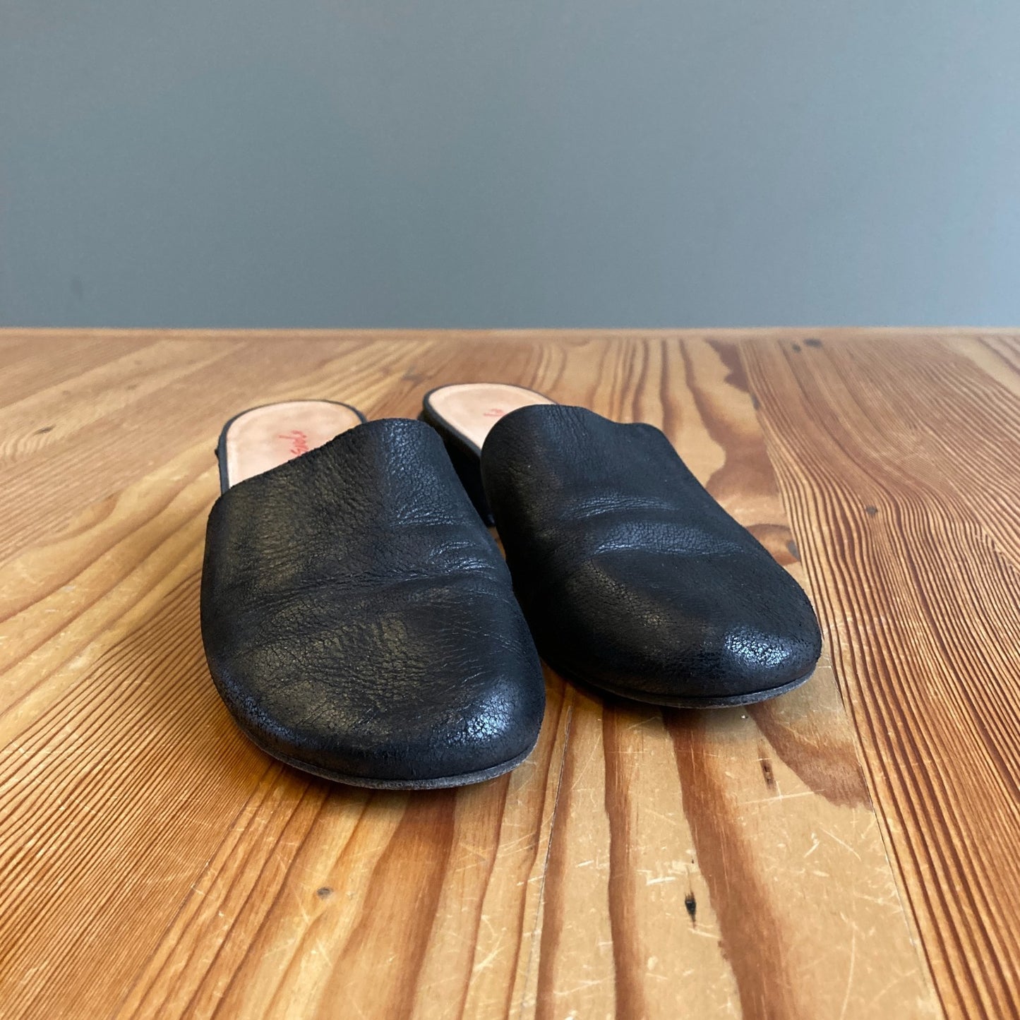 37 / 7 - Marsell Black Leather Rounded Block Heel Mules Shoes 1214CM