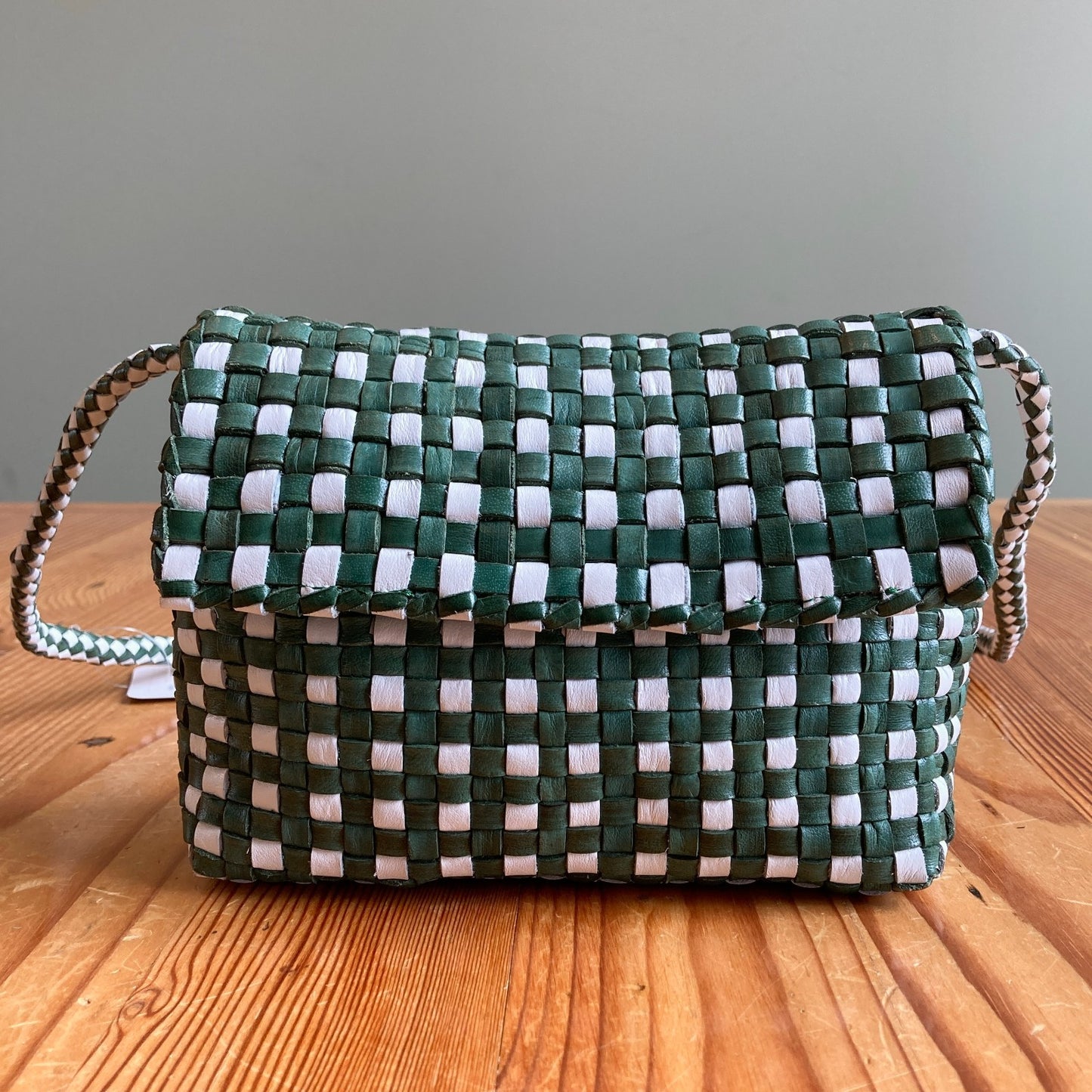 Loeffler Randall Green White Vinnie Woven Crossbody Leather Bag - 0920PW