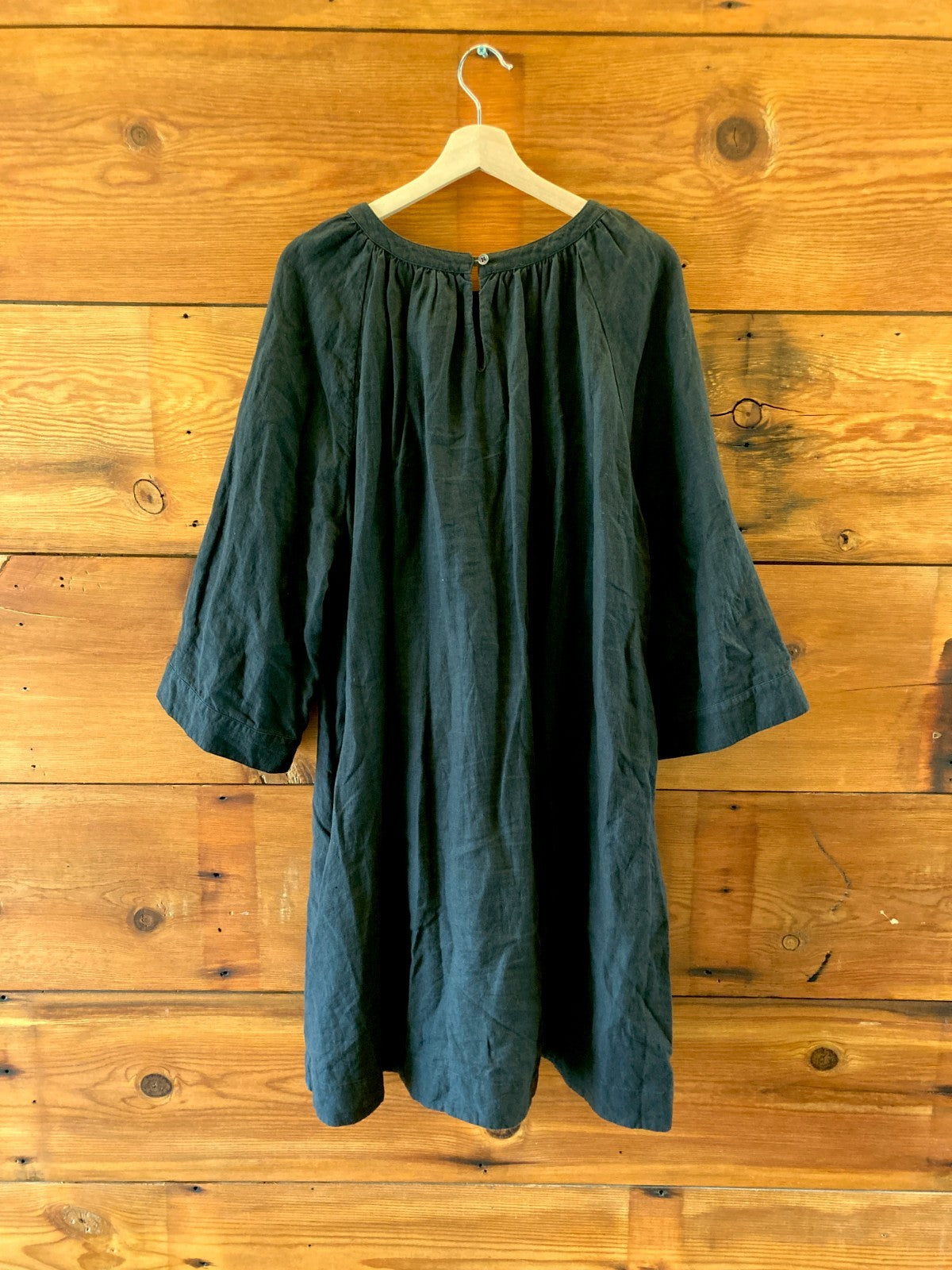 Jenni Kayne Black 3/4 Sleeve Linen Midi Length Dress - Size 1X - 0106KA