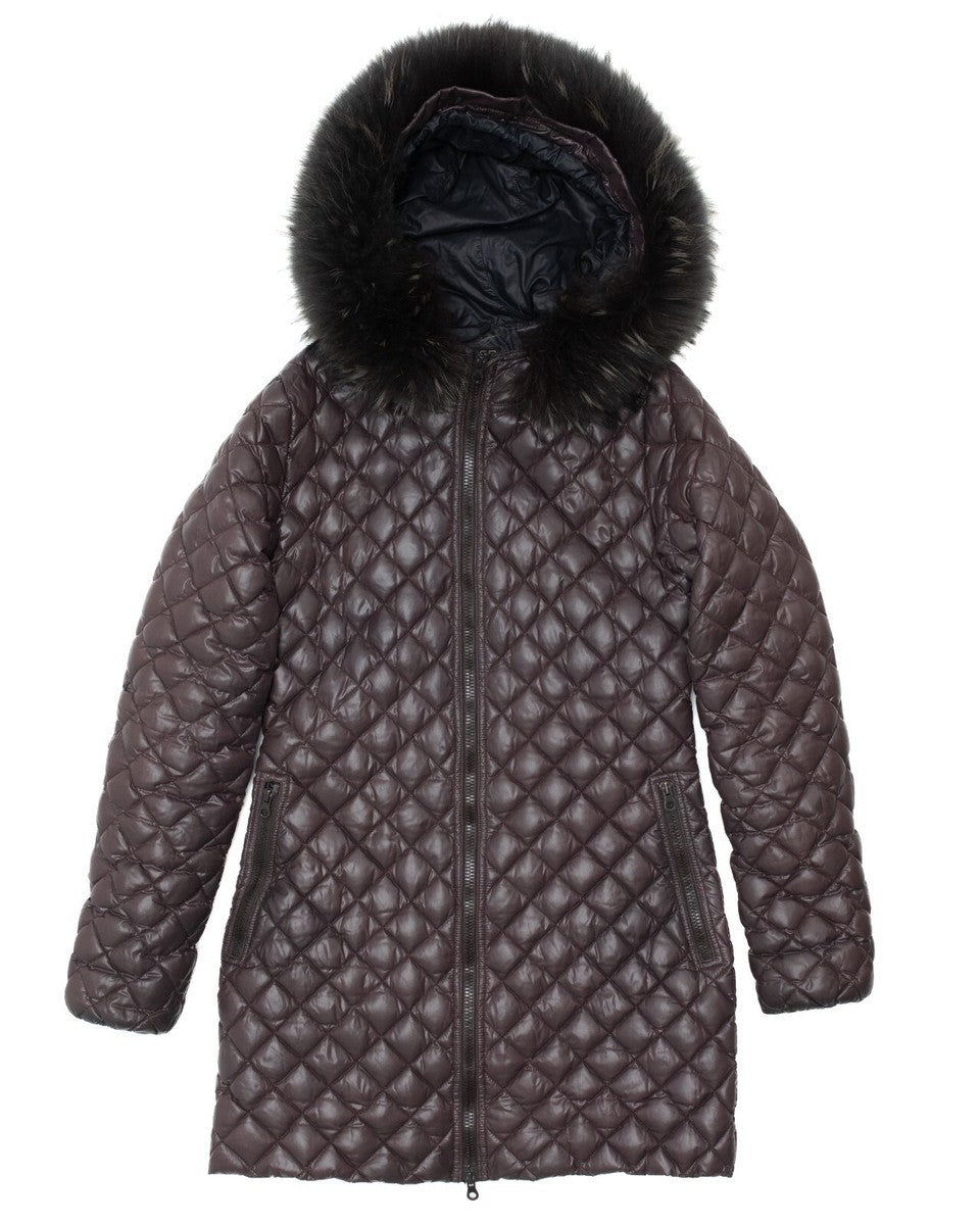 38/M - Duvetica Gray Quilted Down Insulated Raccoon Fur Trim Hooded Coat 0123MP