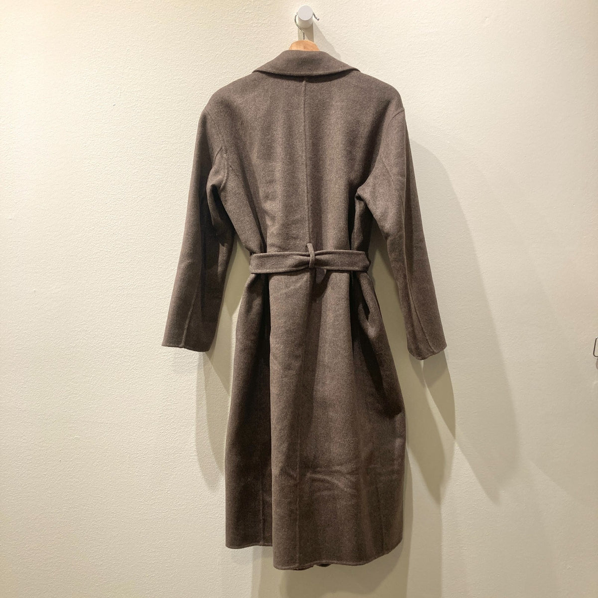 AYR Shitake Brown Recycled Wool Tie Waist Long Trench Coat - Size S - 1125KG
