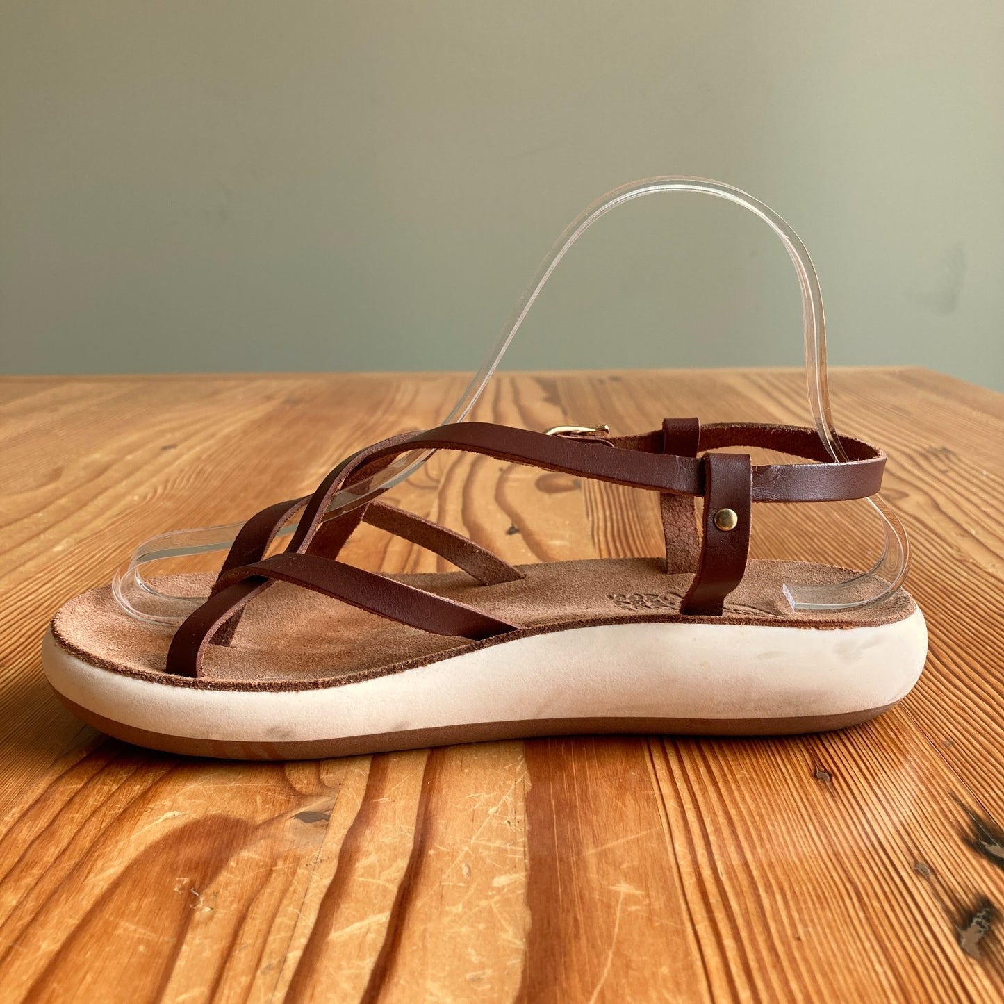 Ancient Greek Brown Leather w/ White Chunky Sole Sandals - Size 37 - 0504SL