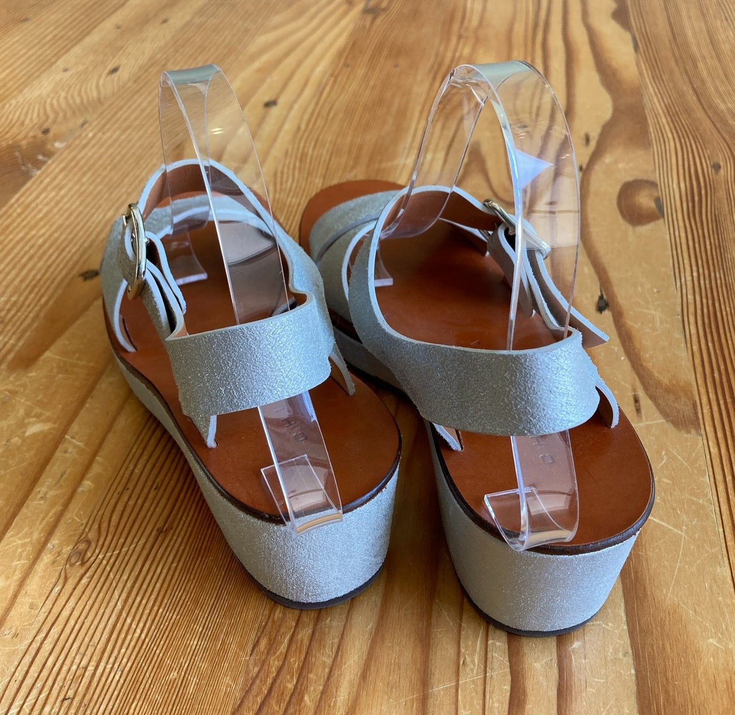 Chie Mihara Silver Leather Block Sole Low Platform Shoes - Size 7 - NEW - 0818SL