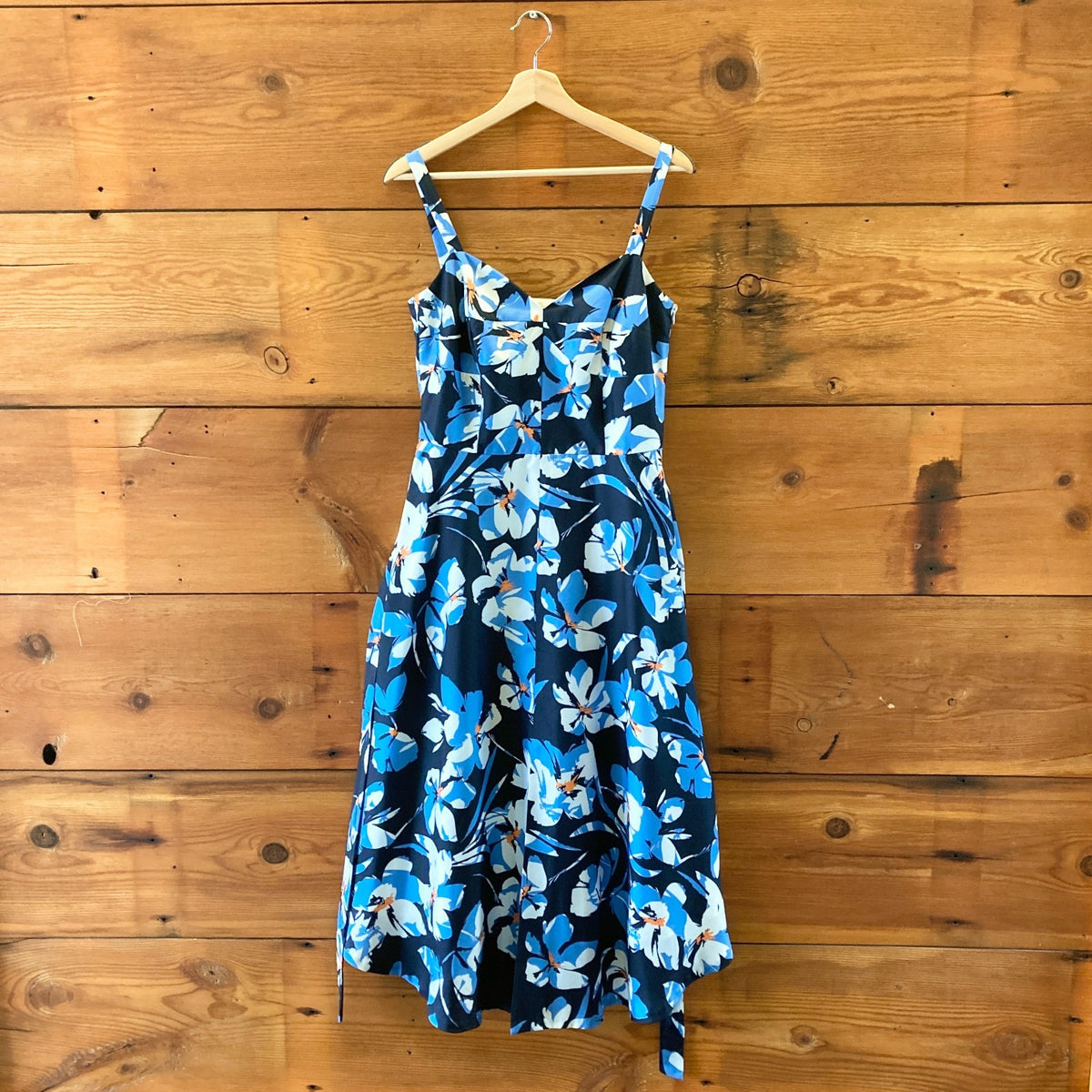 Milly Blue Floral Fit & Flare Sweetheart Neckline Dress - Size 10 - 1029SB
