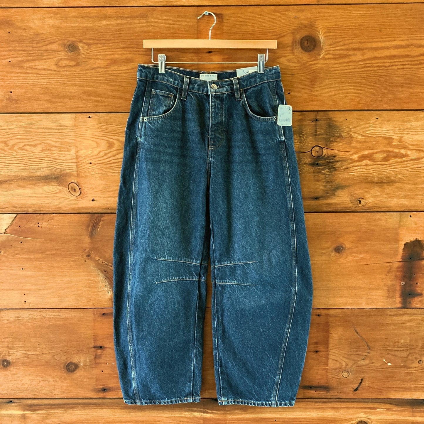 We the Free People Dark Wash Barrel Leg Button Fly Jeans - Size 26 NEW - 0718MS