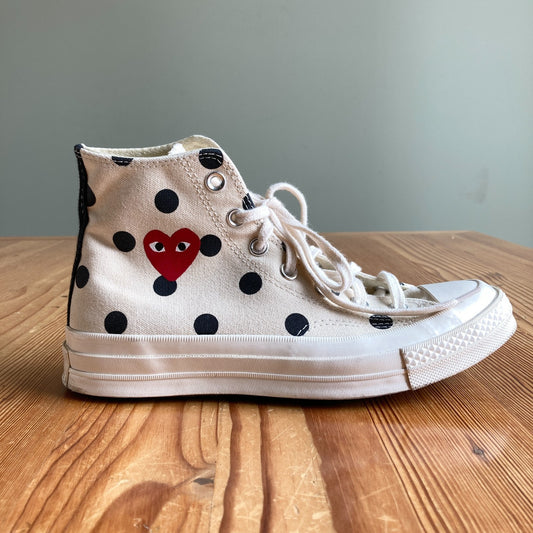 Converse X Play Comme Des Garcons Cream Dot High Heart Shoes - Size 8 - 0709EH