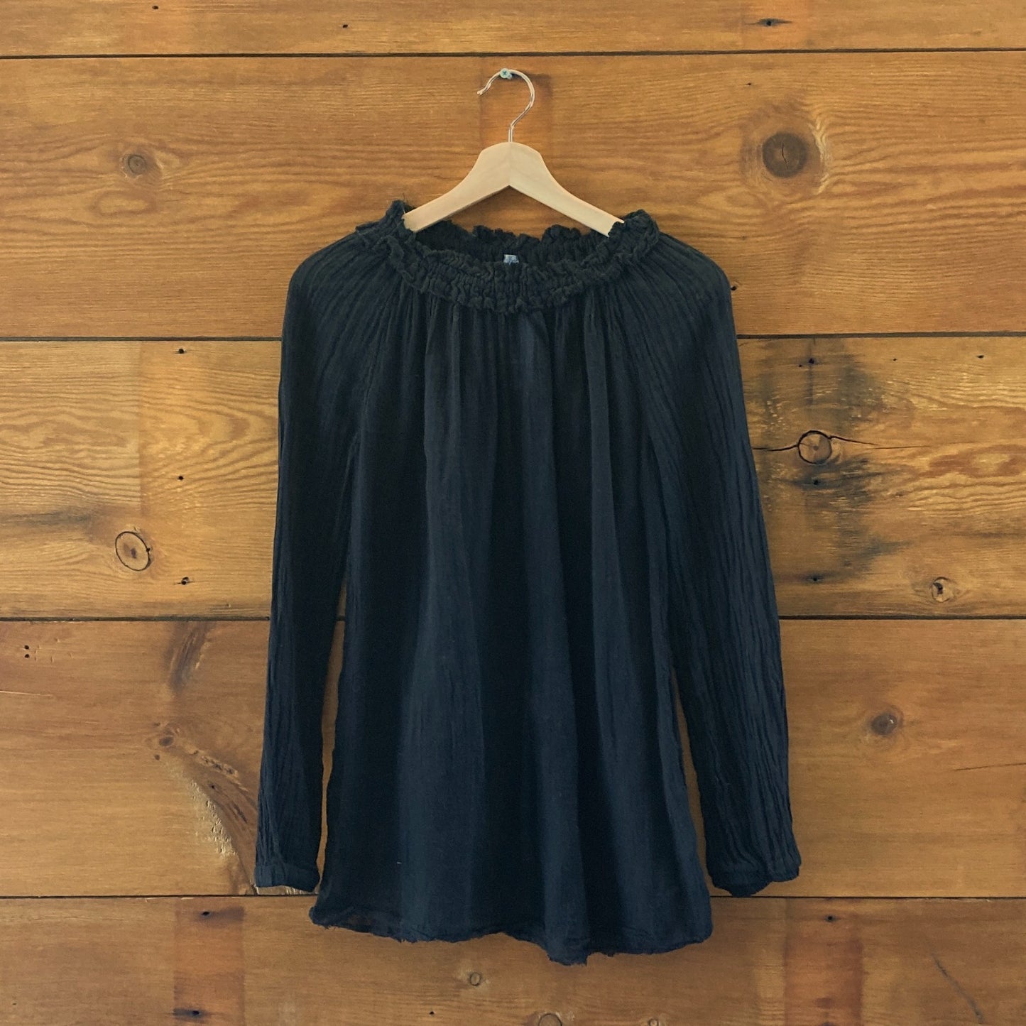 Raquel Allegra Black Sheer Frayed Hem Long Sleeve Shirt Top - Sz 0 / XS - 0410WJ