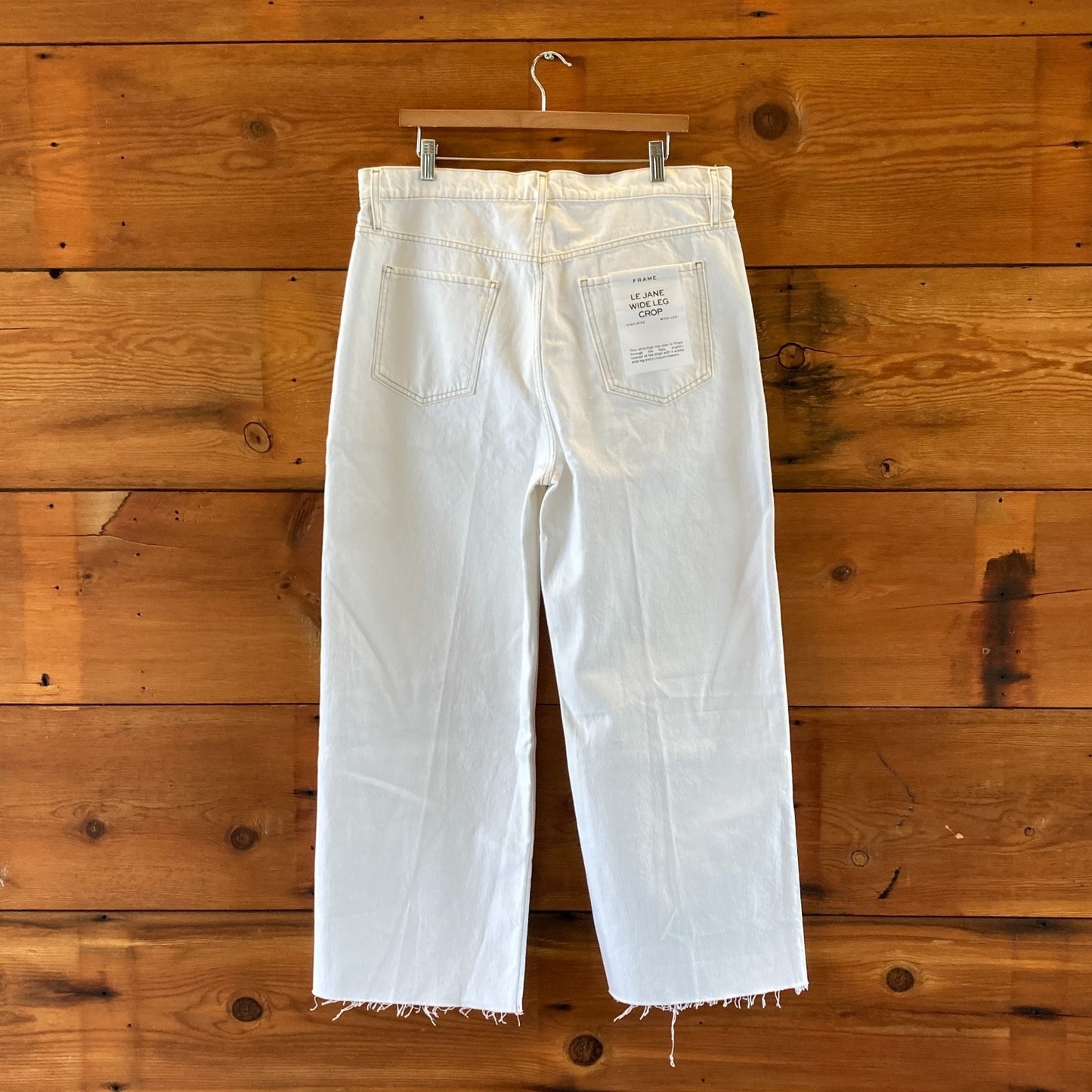 Frame $278 White Wide Leg Frayed Hem Le Jane Crop Jeans - Size 32 - NEW - 0417DL