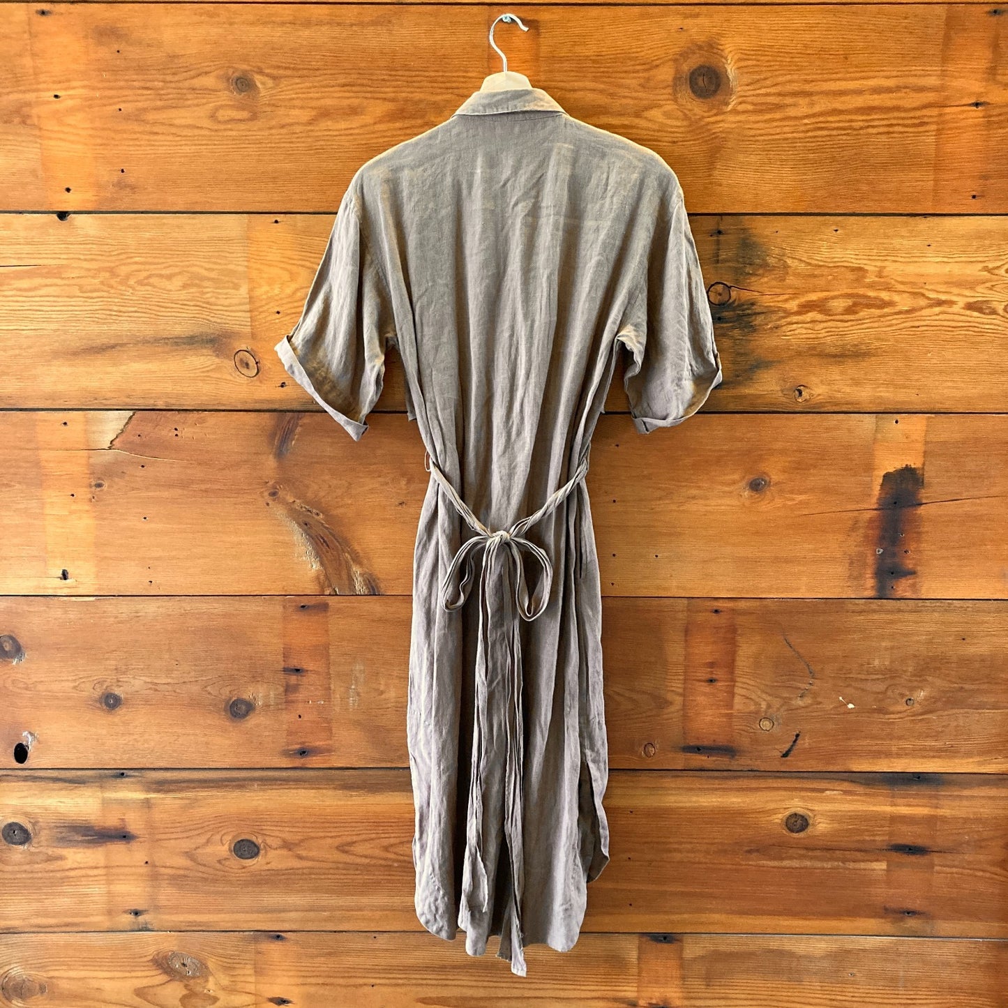 Apiece Apart Brown Linen Short Sleeve Tie Waist Button Dress - Size S - 1114LH
