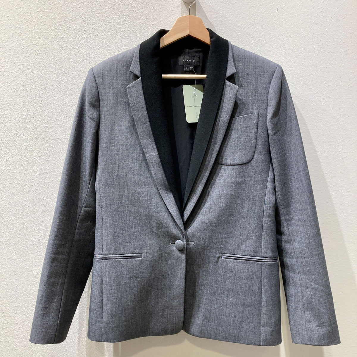 Theory Gray Black Single Button Donelly Blazer Jacket - Size 10 - 0907LR