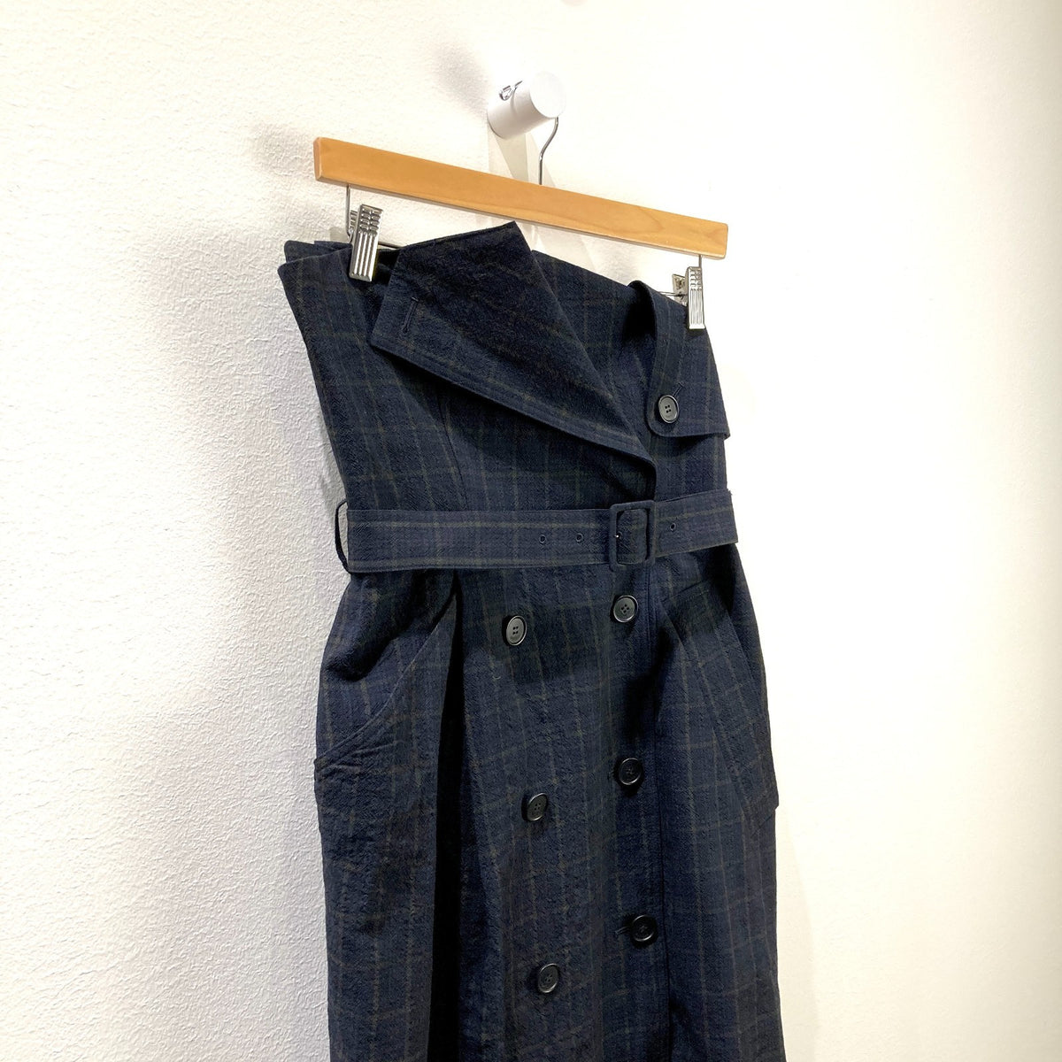 Enfold Navy Plaid Belted Button Workwear Inspired Dress - Size 38 / M - 1017SC