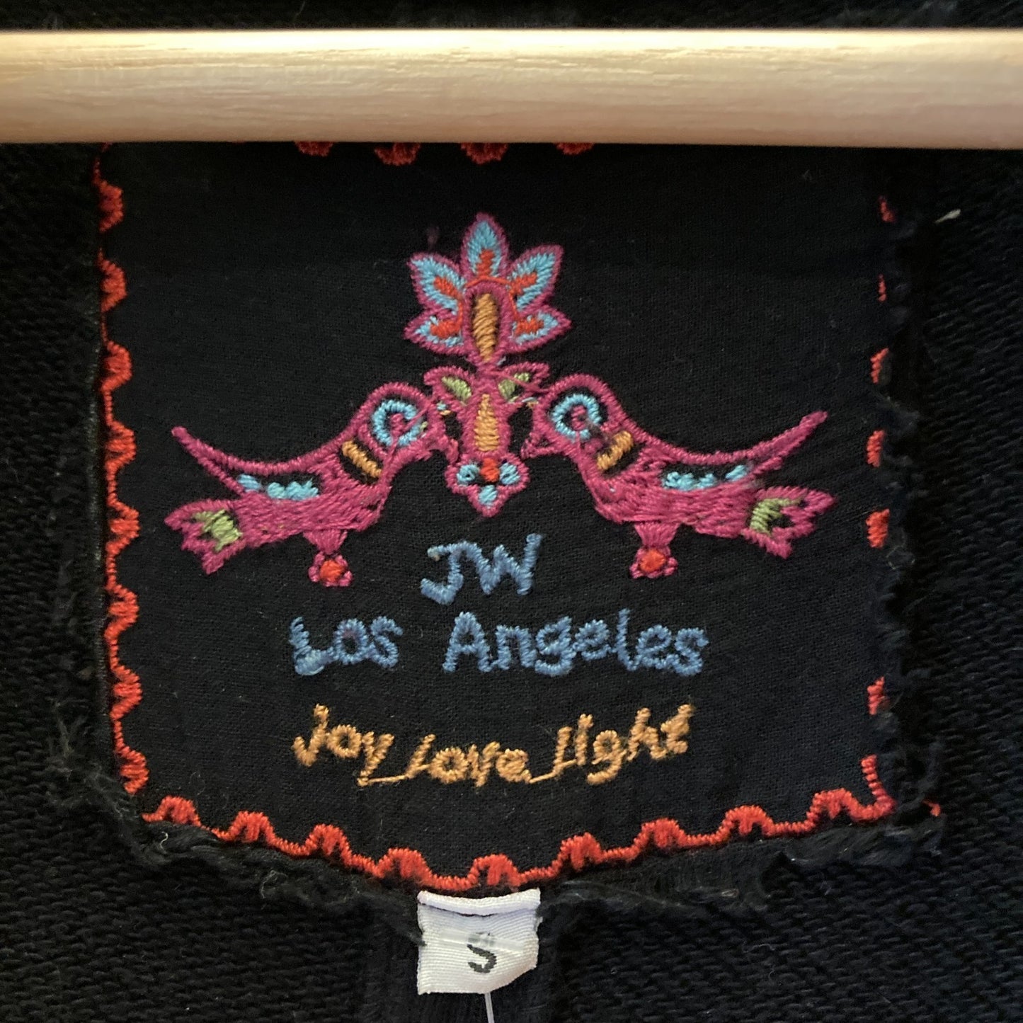 S - Johnny Was Black Embroidered Cross Stitch Joy Military Jacket 1022SW