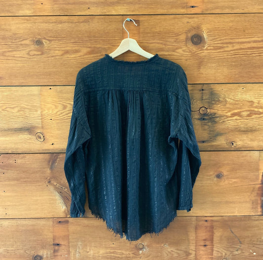 Raquel Allegra $415 Black Metallic Striped Poet Blouse - Size 2 - NEW - 4427SC