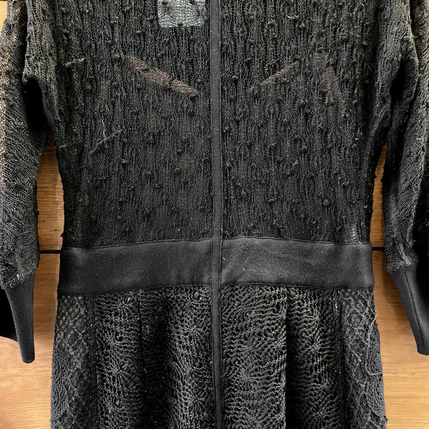 Byron Lars Black Lace 3/4 Sleeve Mona Button Up Dress *snags - Sz 4 - 0806KH