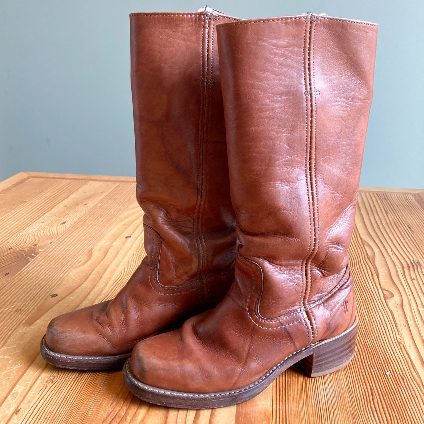 6.5 - FRYE Cognac Brown Campus 14L Tall Square Toe Womens Boots 0106KD