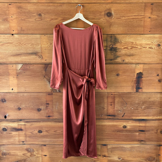 10 - Reformation NEW Oxide Red Cassie Silk Long Sleeve Dress 0306CH