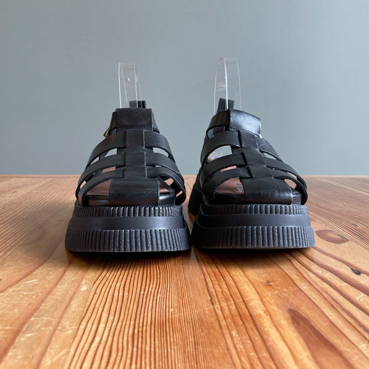 37/ 6.5 - GANNI Black Leather Platform Creepers Fisherman Sandals Shoes 0312IG