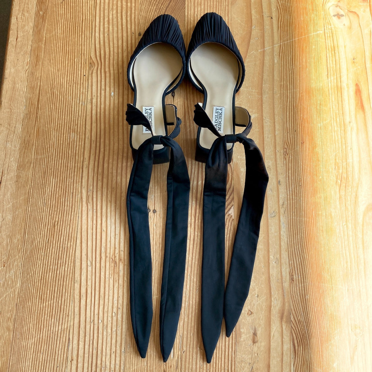 Badgley Mischka Black Pleated Ankle Tie Ofelia Heels Shoes - Size 9 - 0831HF