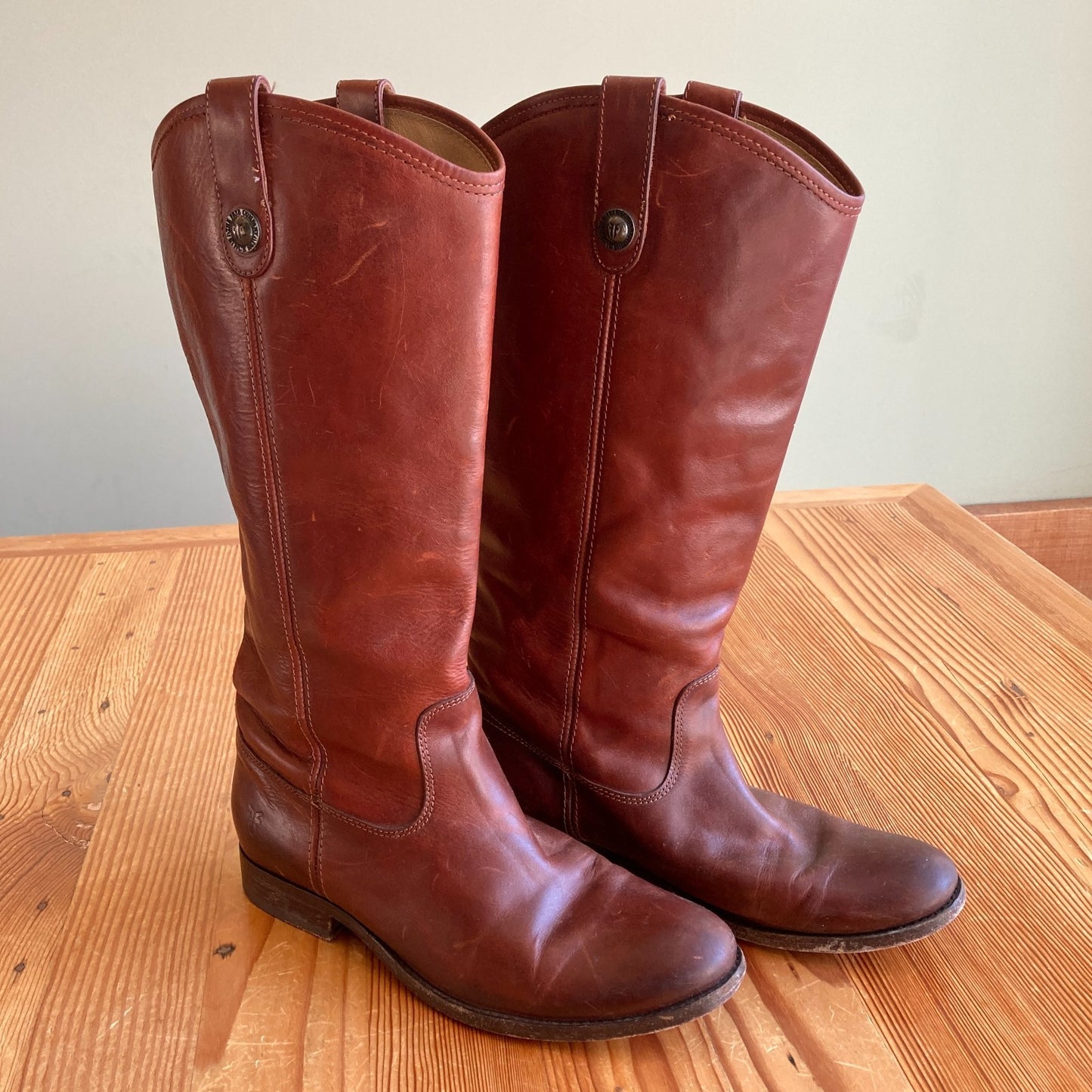 Frye Brown Leather Melissa Button Knee-High Riding Boots - Size 9.5 - 1103ES