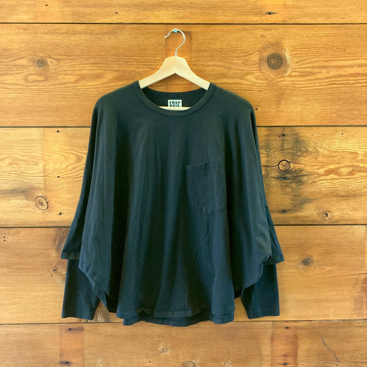 FrapBois Japan Black Long Sleeve Patch Pocket Curved Hem Top - One Size - 0828AM
