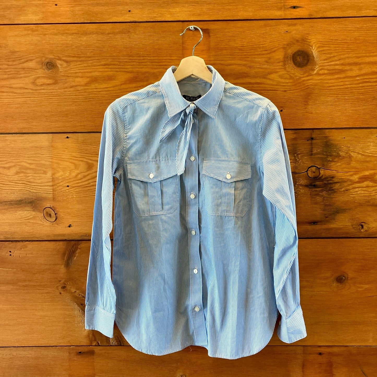 J Crew Blue & White Striped Long Sleeve NEW Jules Top - Size 0 / XS - 0703SC