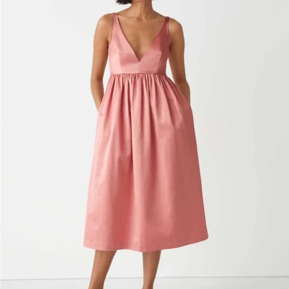 12 - & Other Stories Pink Satin NEW $149 V-Neck Sleeveless Dress 0306CH