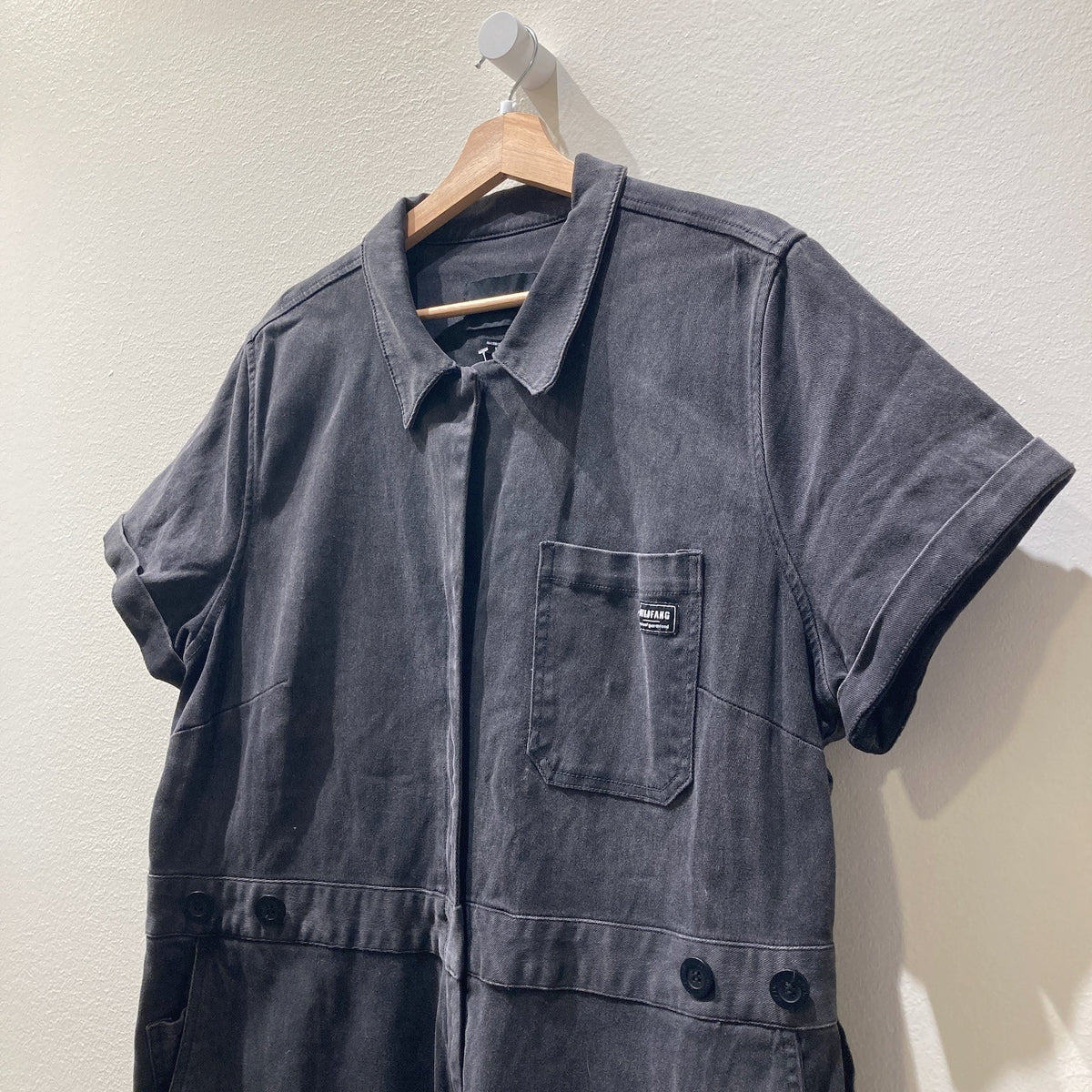Wildfang Black Denim Short Sleeve Essential Coverall Jumpsuit - Size 1X - 0530JF