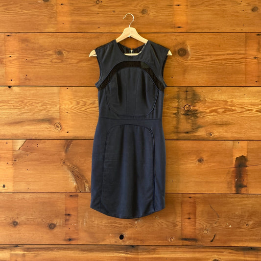 Kymerah Navy Blue Lace Trim Fitted Bodycon Cocktail Dress - Size 4 - 0420PH