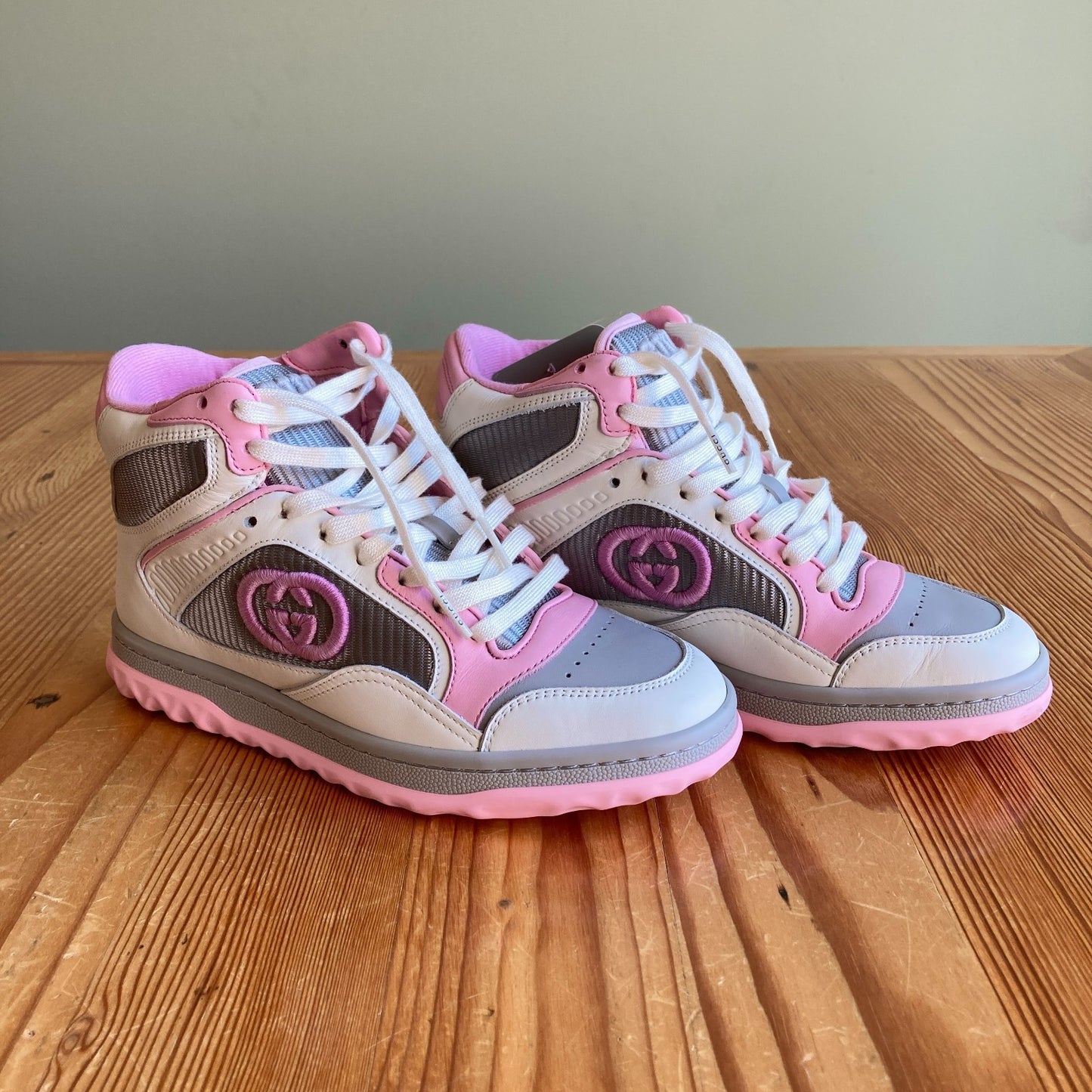Gucci White / Pink High Top Mac80 Sneakers Shoes - Sz 34.5 / 4.5 US NIB - 0415AB