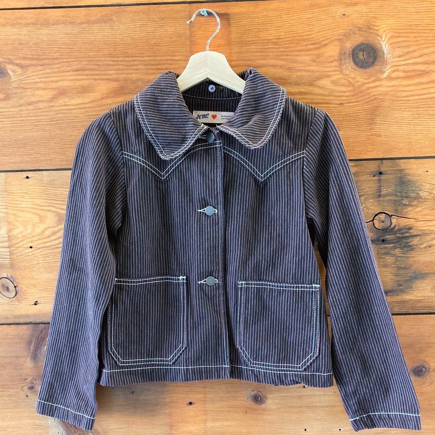 JEM! Brown & Navy Railroad Striped Shrunken Ranch Jacket - Size S - 0312IG